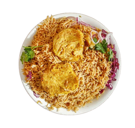Chicken Pulao with Shami Kabab